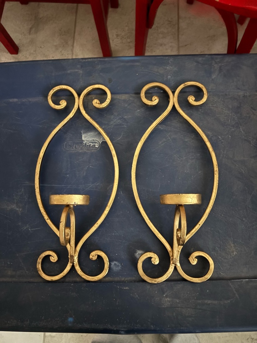 Gold Metal Wall Sconce Candle Holders - Decorative Pair